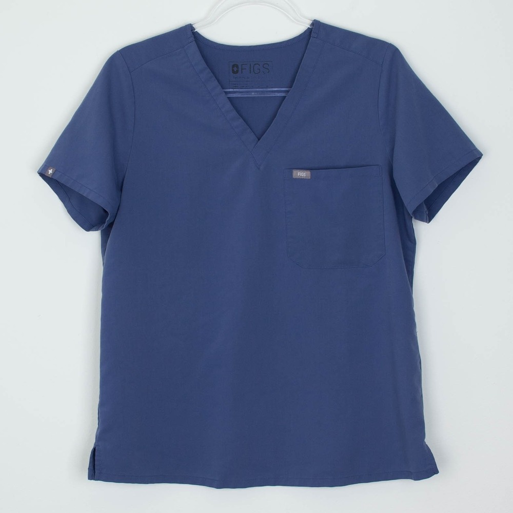 Figs Womens Catarina One Pocket Scrub Top Size M Blue Short‎ Sleeve Nursing Work